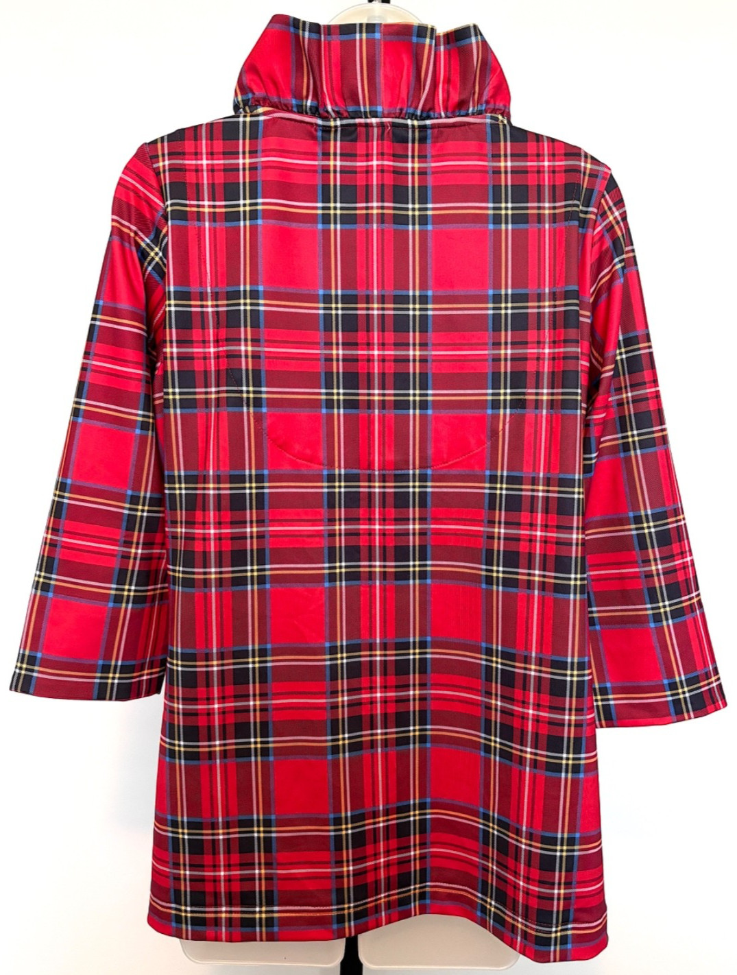 Gretchen Scott Ruffneck Top Duke of York Plaid Size L Holiday Classic 3/4 Sleeve