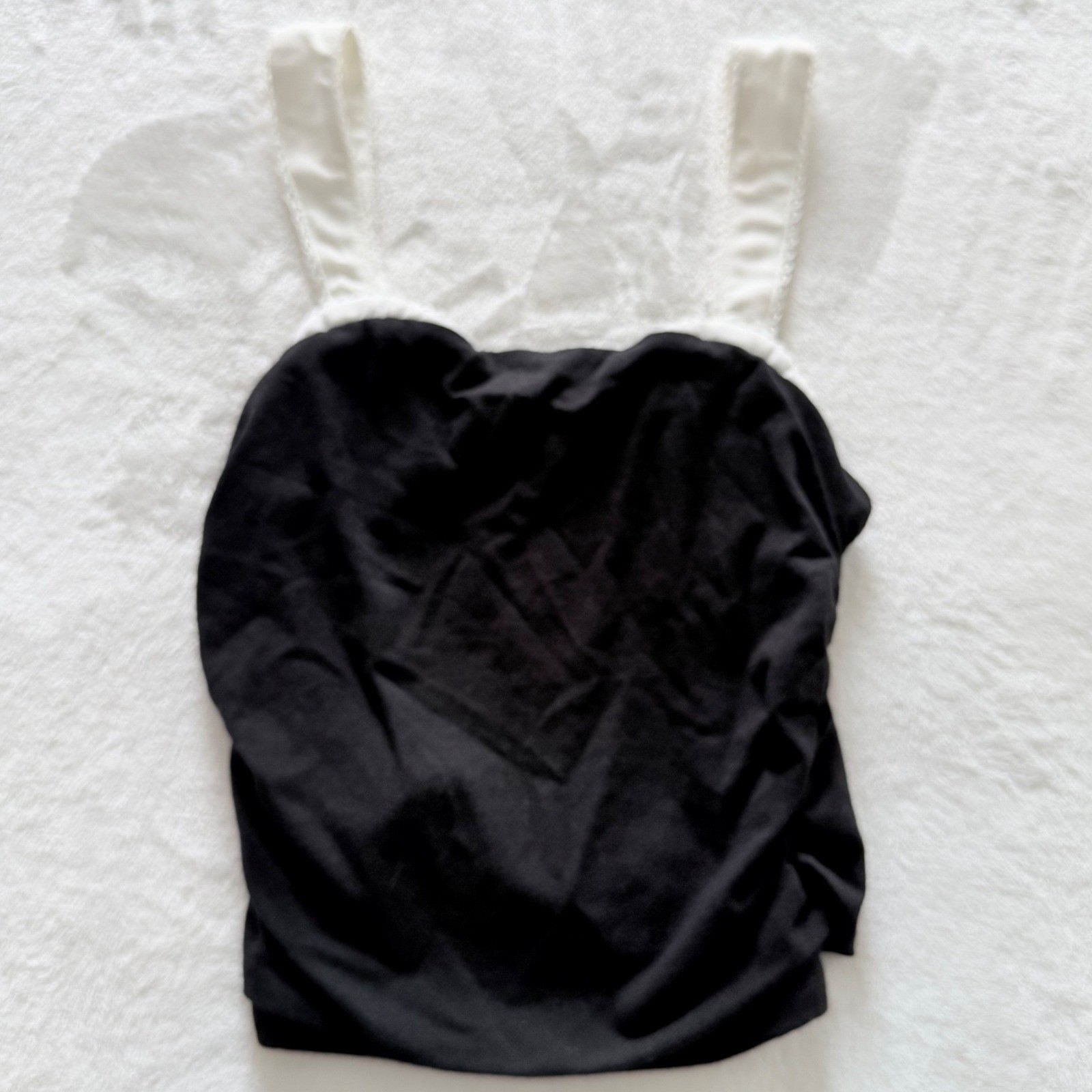 Thirty Thirty LA Black Ruched Cami Tank Top Small Satin Straps Y2K Stretch