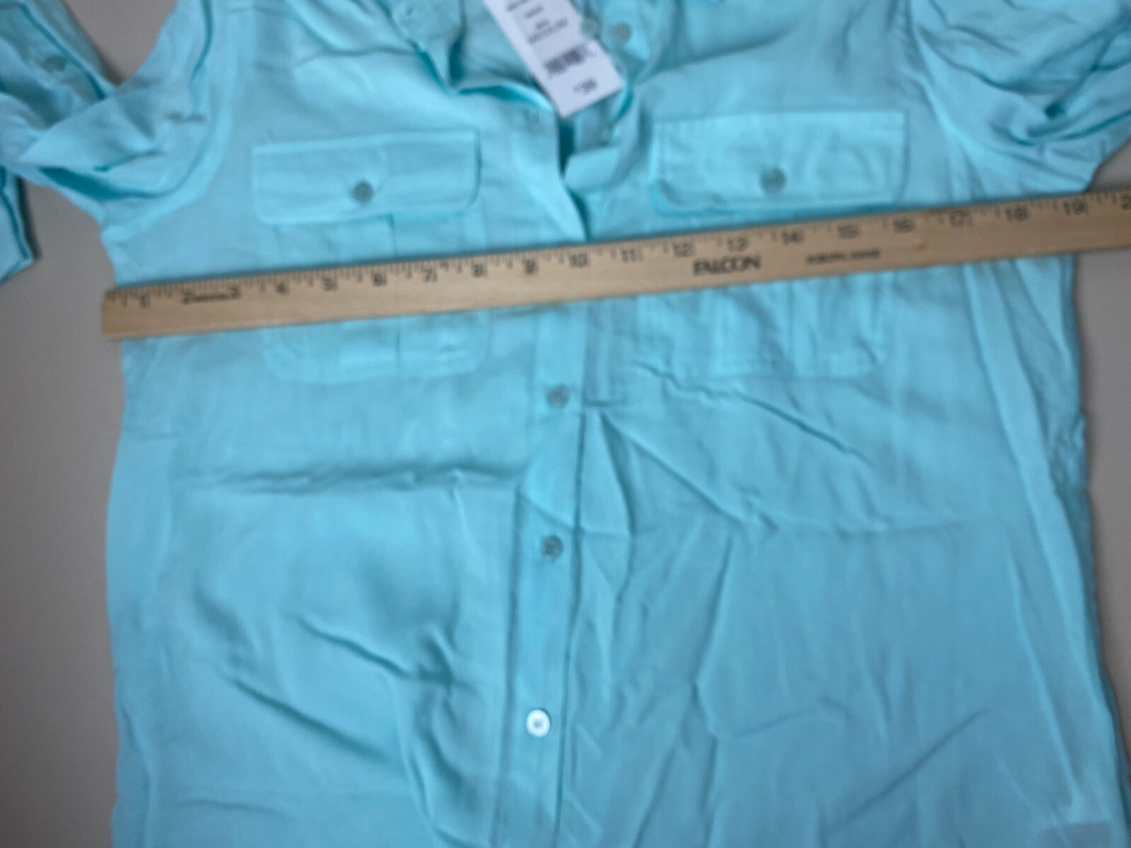 Joe Fresh Medium Aqua Blue Long Roll Tab Sleeve Rayon Shirt Lightweight NWT