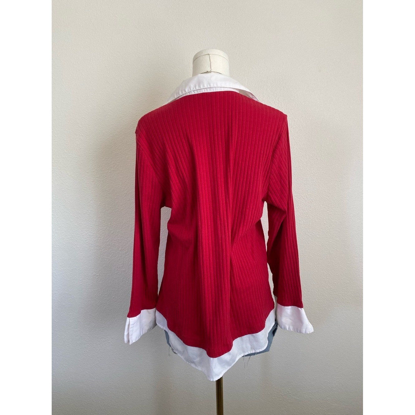 Carolyn Taylor 2 in 1 Layered Poplin Collar Sweater Top Red Size XL Office