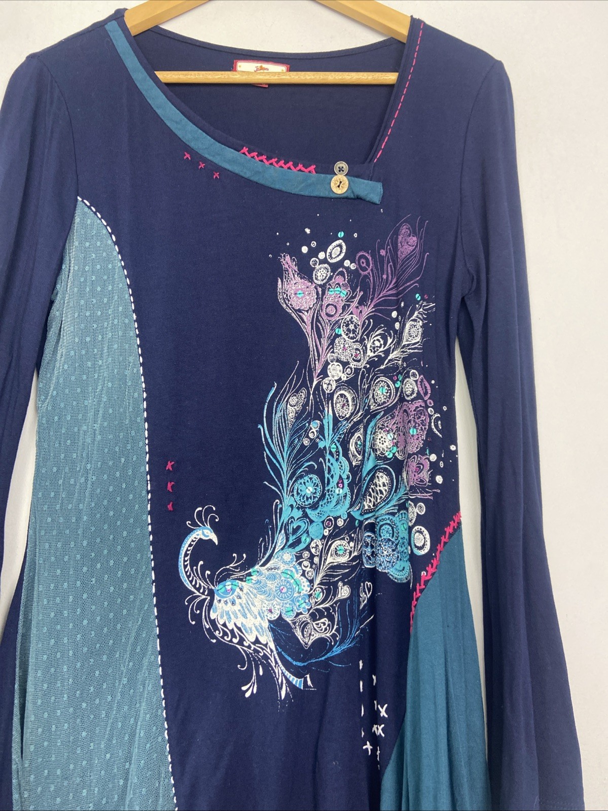 Joe Browns Top Womens Size 12 Blue Peacock Long Sleeve 90’s Y2K Floaty Gypsy