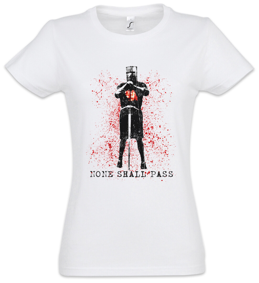 None Shall Pass Women T-Shirt Monty Fun Black Python Knight And The Holy Grail