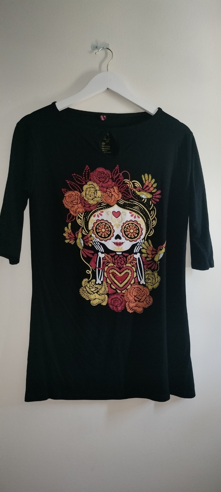 Black Muñequita De Muerte Graphic Tee 3/4 Sleeve Stretch 2XL