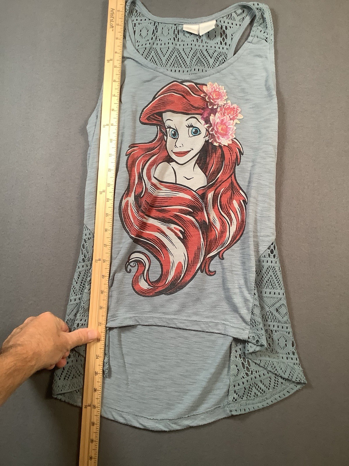 Disney Ariel Tank Top Little Mermaid Lace Glitter Girls M7/9 Sleeveless Blue