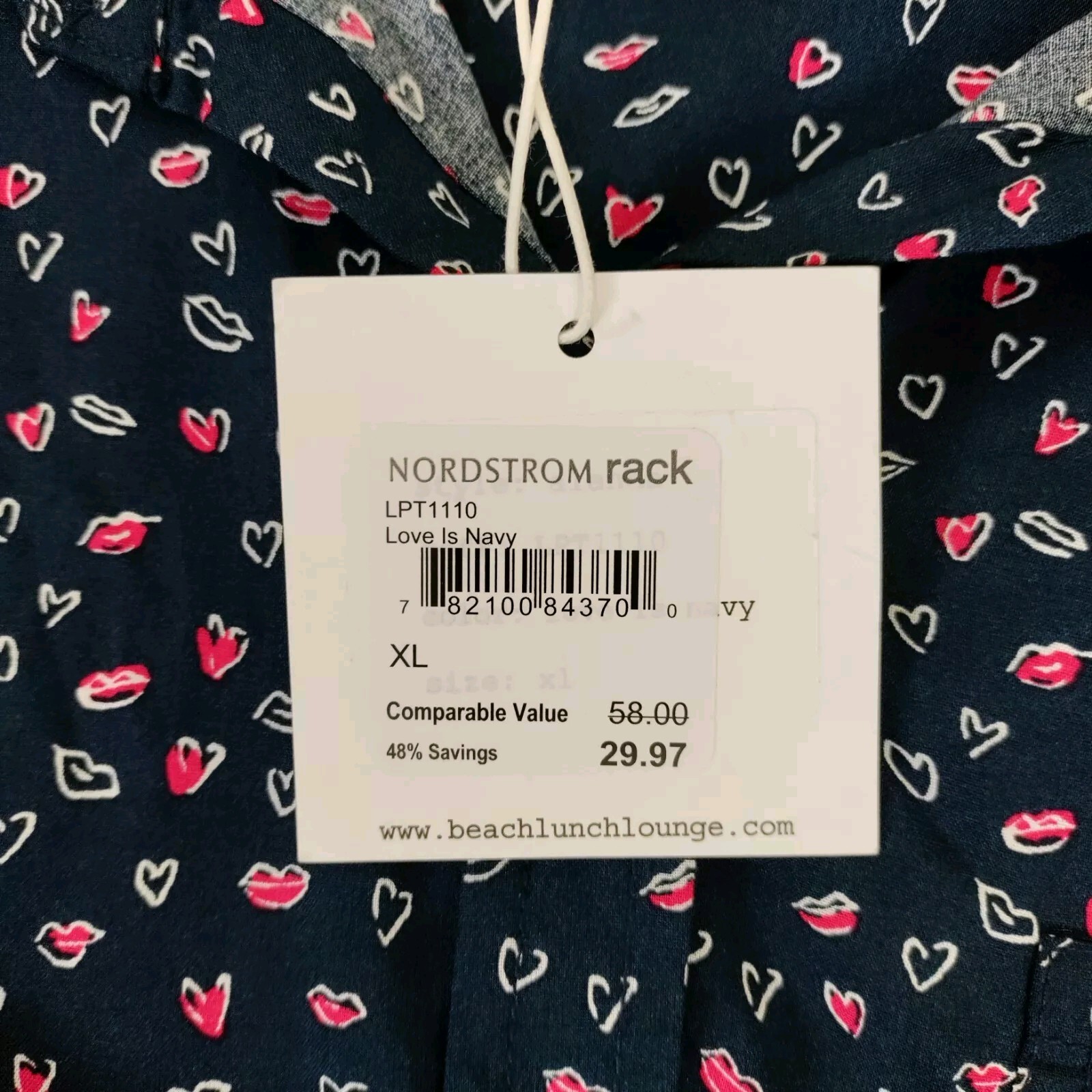 Beach Lunch Lounge Love Is Navy Hearts Button-up Size XL Long Sleeve Shirt Top