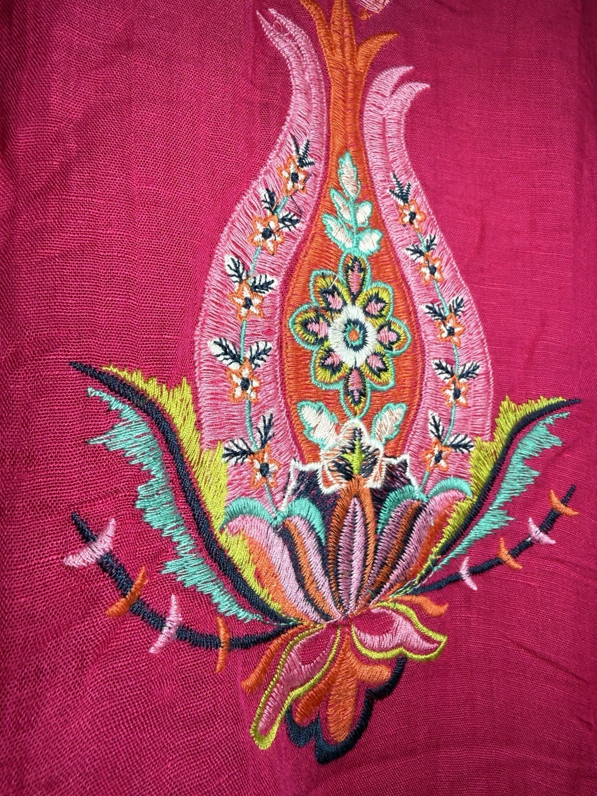 NWT Spartina 449 Kaftan Beach Cover Up Pineapple Embroidered Swim Fuchsia Pink