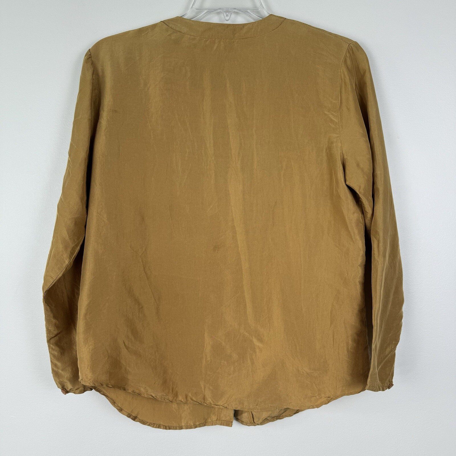 BG Street Womens Silk Button Down Top Gold Long Sleeve Bust Pocket See Condition
