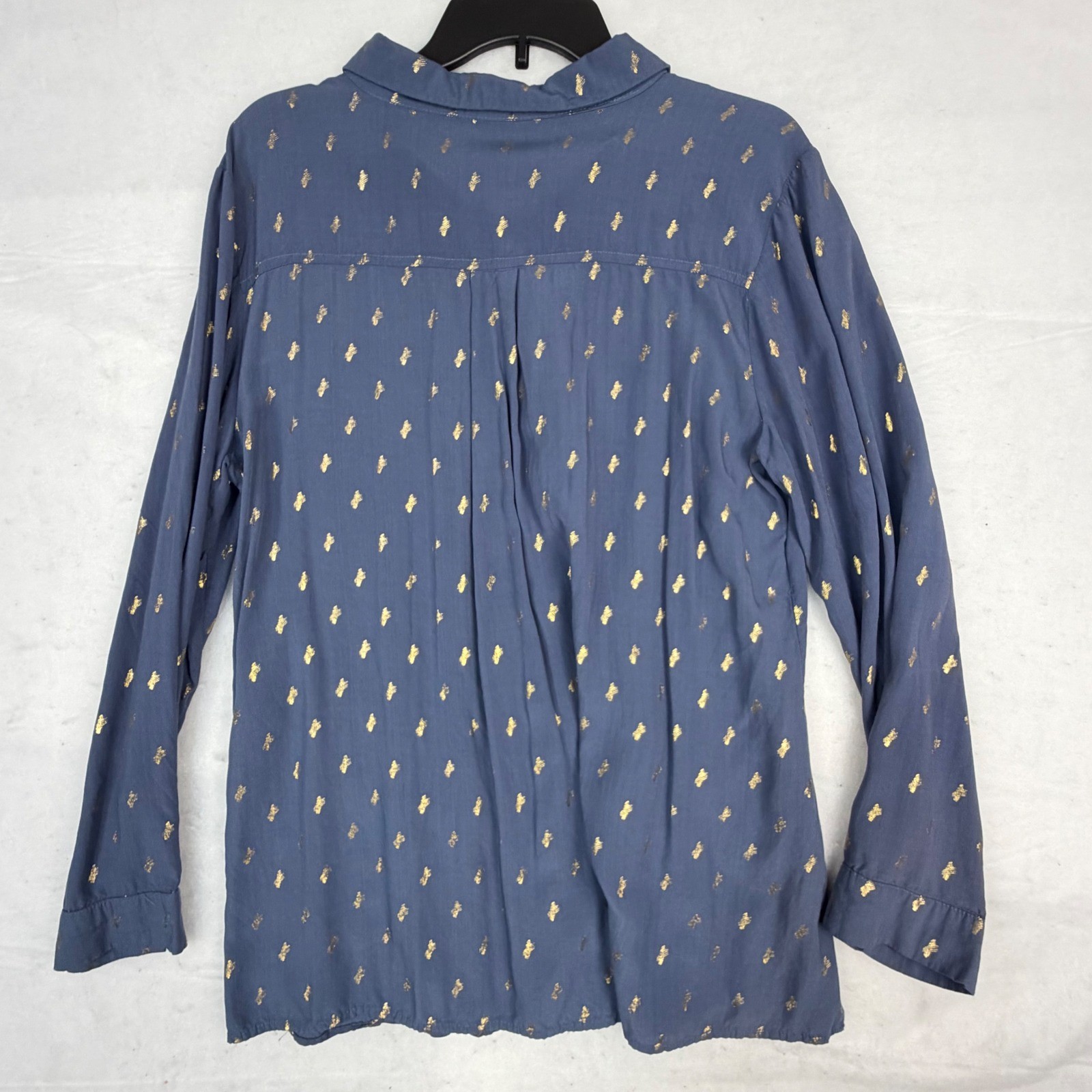 Solitaire Blue Gold Metallic Foil Button Down Shirt XL Long Sleeve Rayon