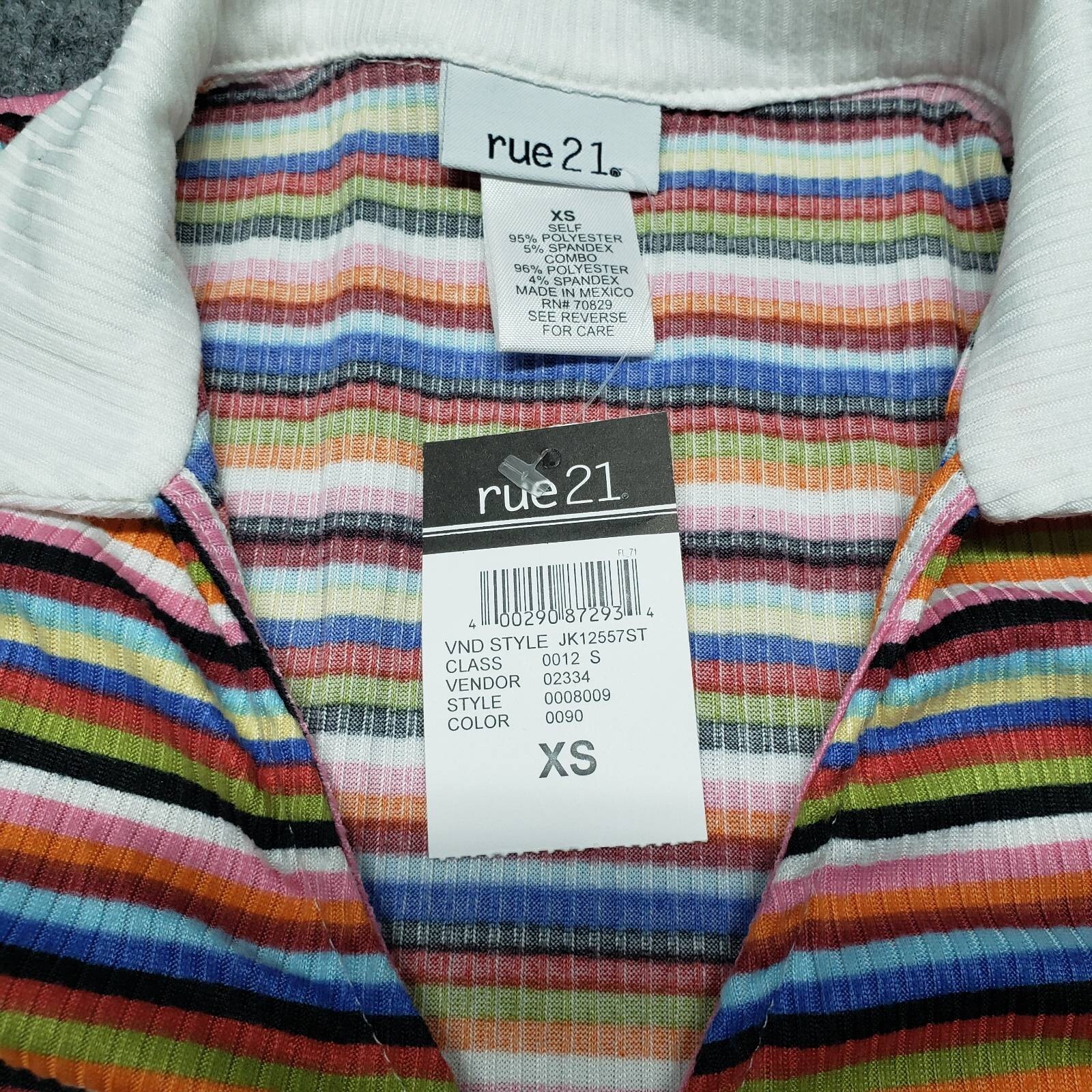Rue21 Crop Top Womens XS Multicolor Striped Short Sleeve V-Neck Ruched Tie New