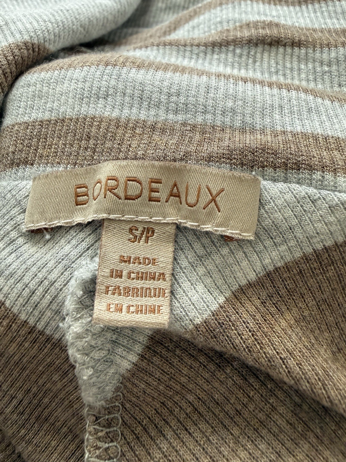 Anthropologie Bordeaux Womens Small Gray Brown Striped Cowl Neck 3/4 Sleeve Top