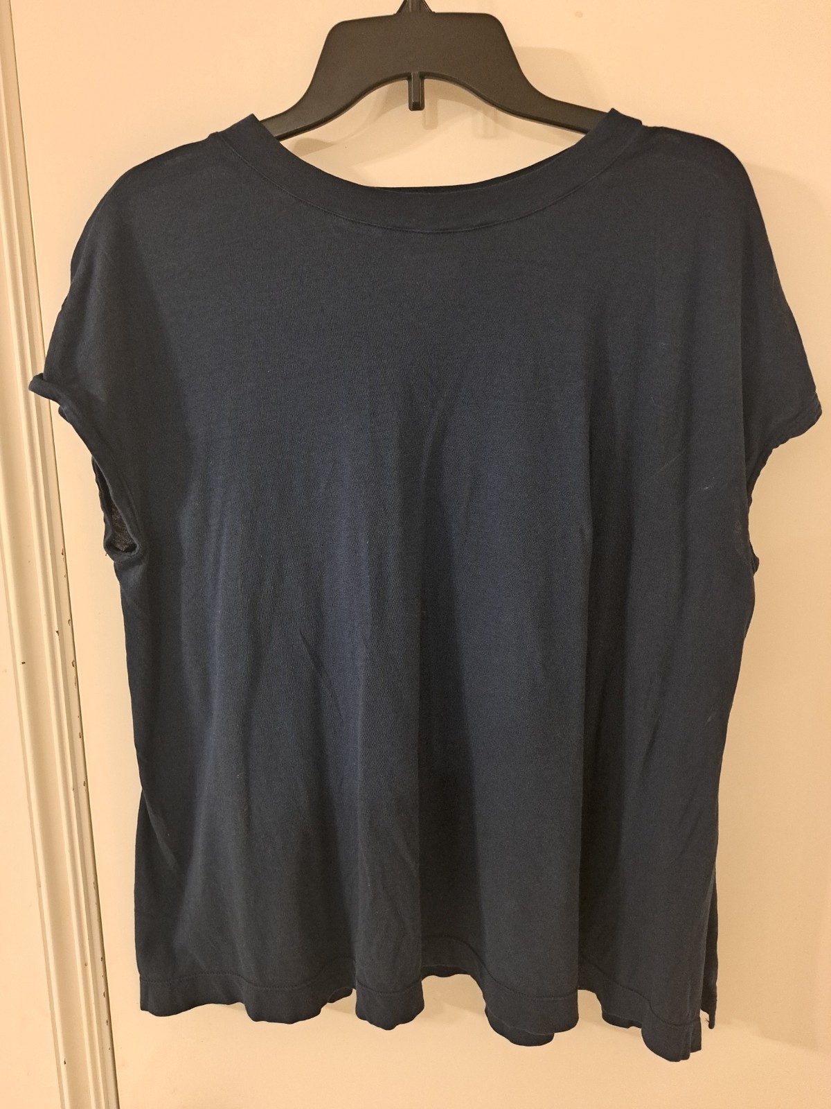 Lou And Grey Top Blouse Womens Size L Navy 100% Cotton Babydoll Blouse Open Side