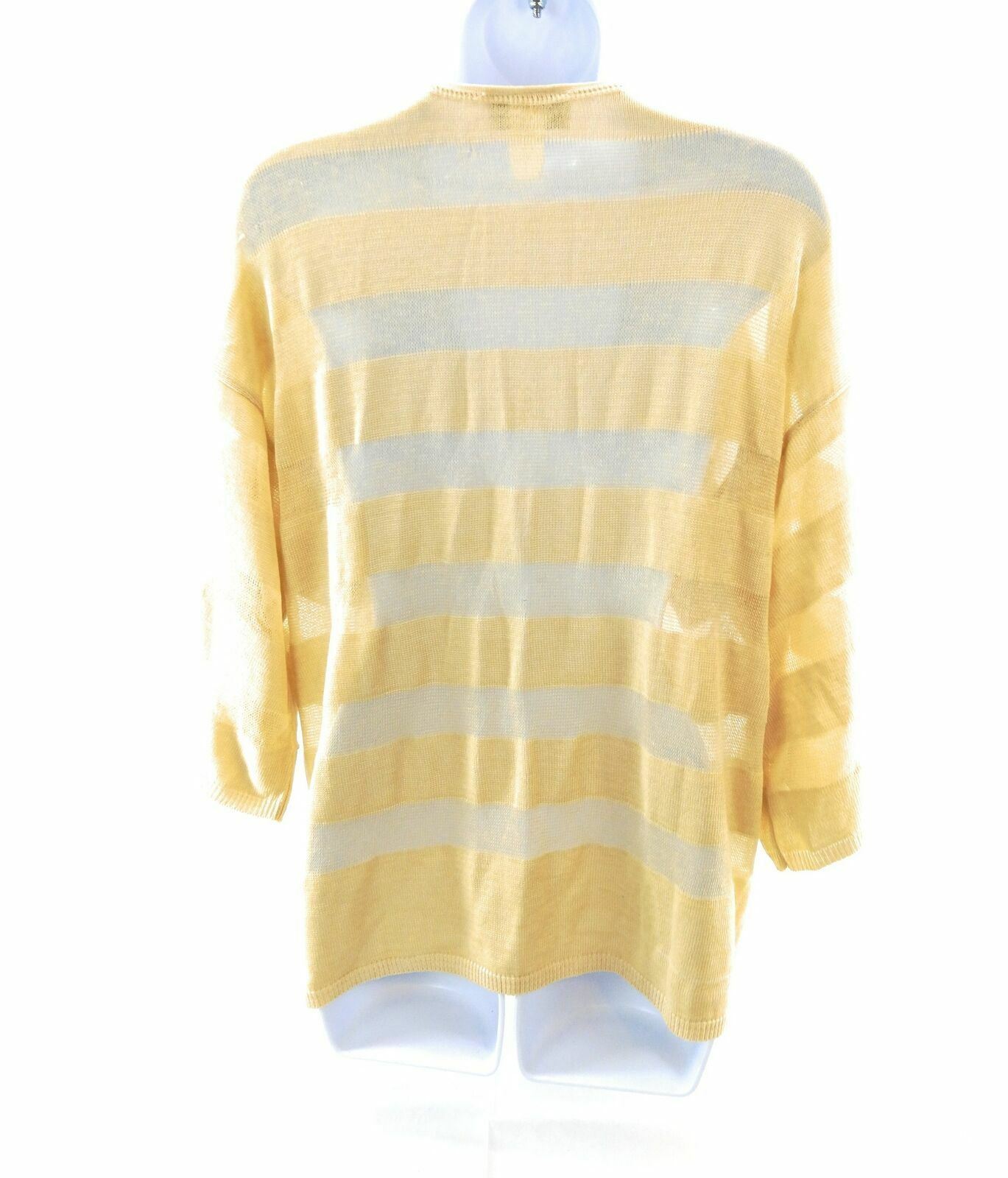2 1 2 New York Womens Nude Sheer Striped 3/4 Length Sleeve Cardigan Size Medium