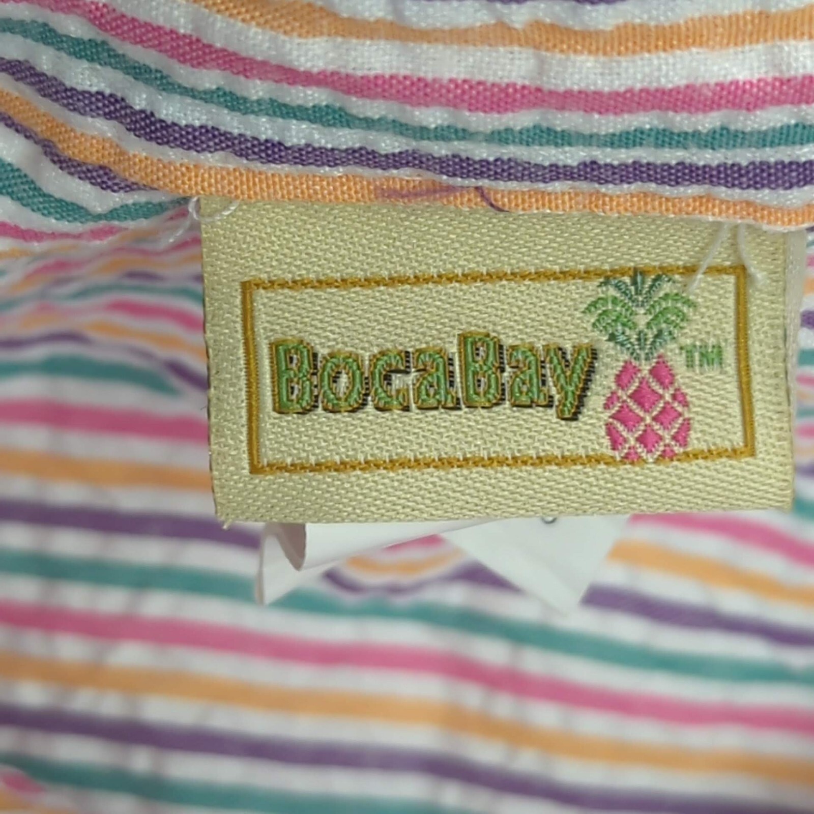 🌺 VTG Boca Bay Seersucker Vacation Shirt Women’s S Multicolor Striped Button Up