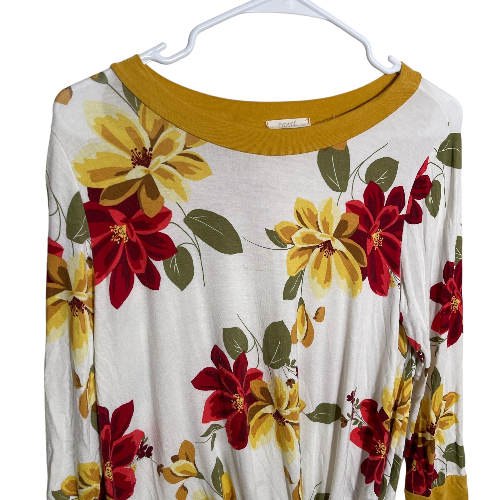 Oddy Blouse Women’s Small White Colorful Floral Round Neck Casual Boho Top