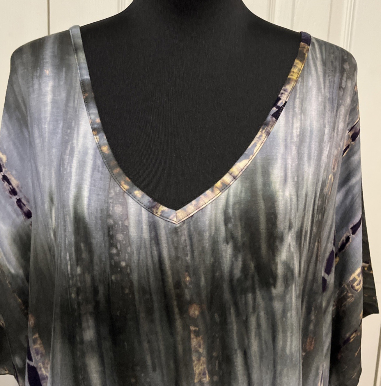 Coin 1804 Gray Abstract Short Sleeve Jersey Knit Tunic w/Drawstring Size 2X NWT