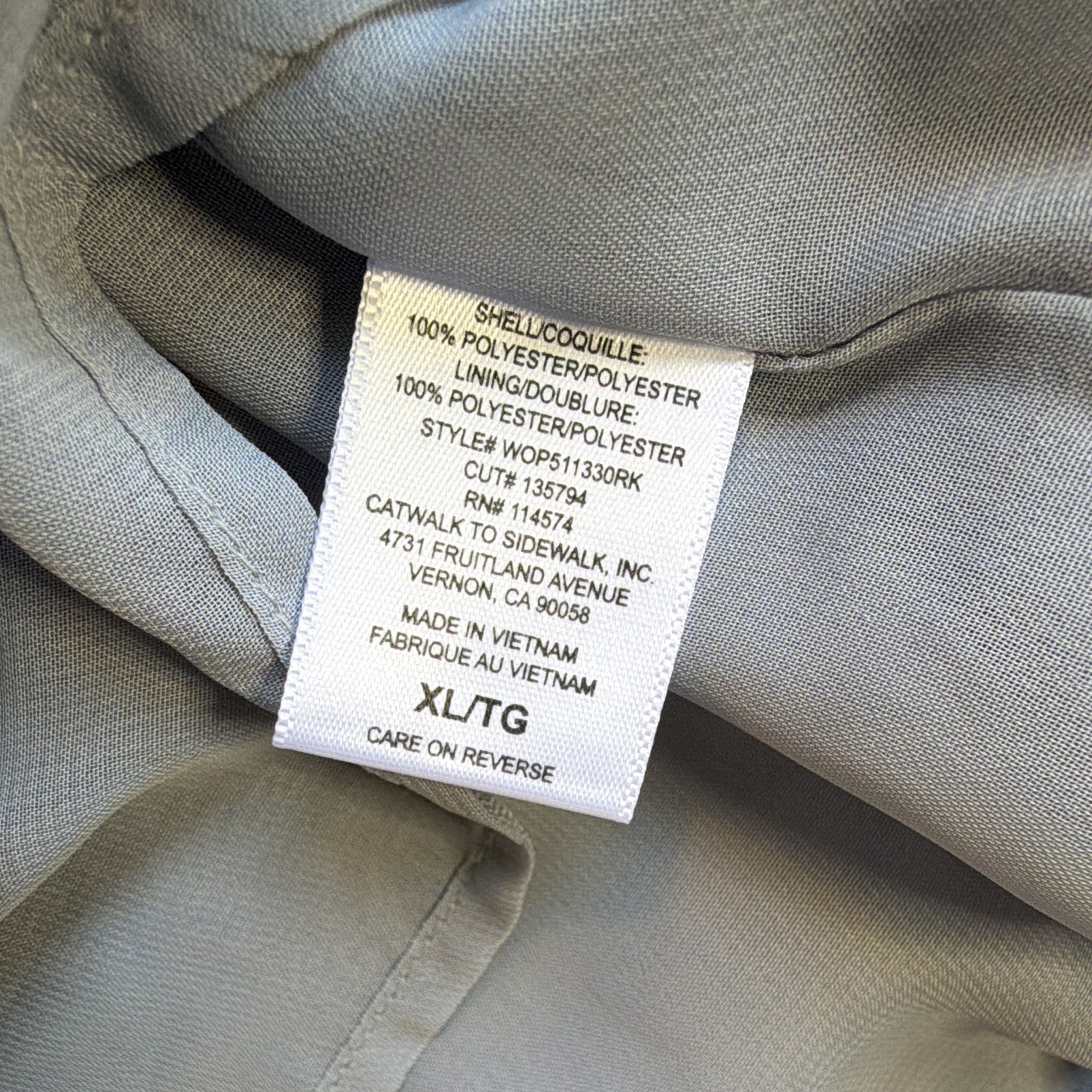 Pleione Women’s Gray Solid Woven Polyester Smocked Ruffle Tie Neck Blouse XL