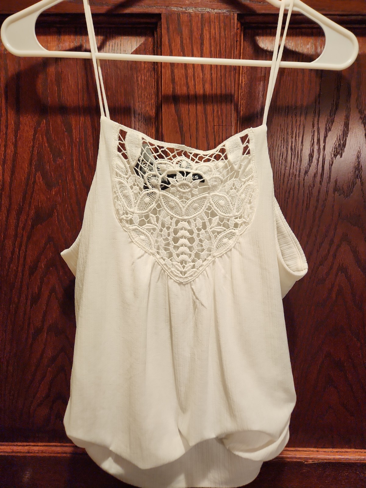 NWT Express Sz L Crochet Sleeveless Spagetti Straps Tank White