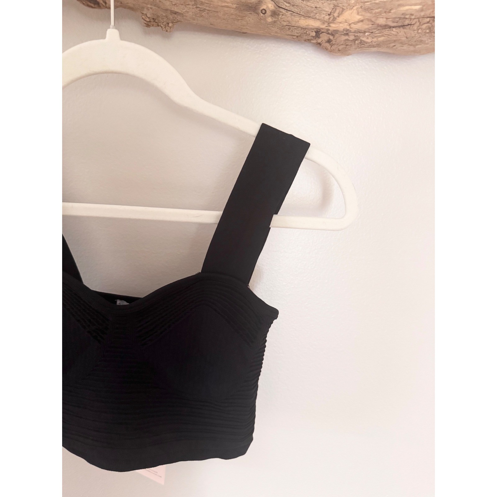 Sincerely Jules Black Ribbed Bandage Crop Top Sweetheart Neck Wide Strap Small