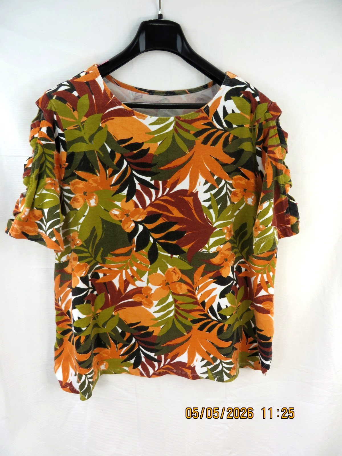 RUBY RD. SZ XL 100% Cotton Green/Orange/Maroon Knit-Cloth Top Tee Shirt