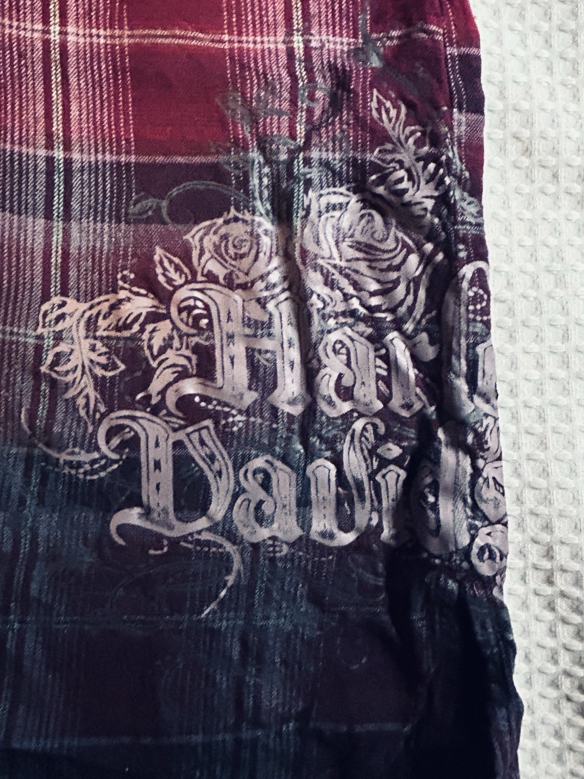 Harley Davidson Ombré Women’s Small Plaid Long Sleeve Shirt Magenta Purple Wine