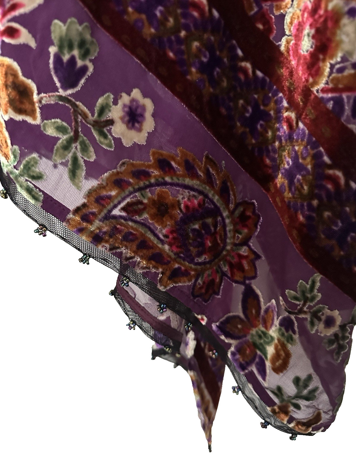 Johnny Was Domitila Burnout Velvet Shawl Wrap One Size Silk Rayon Beads NWT $255
