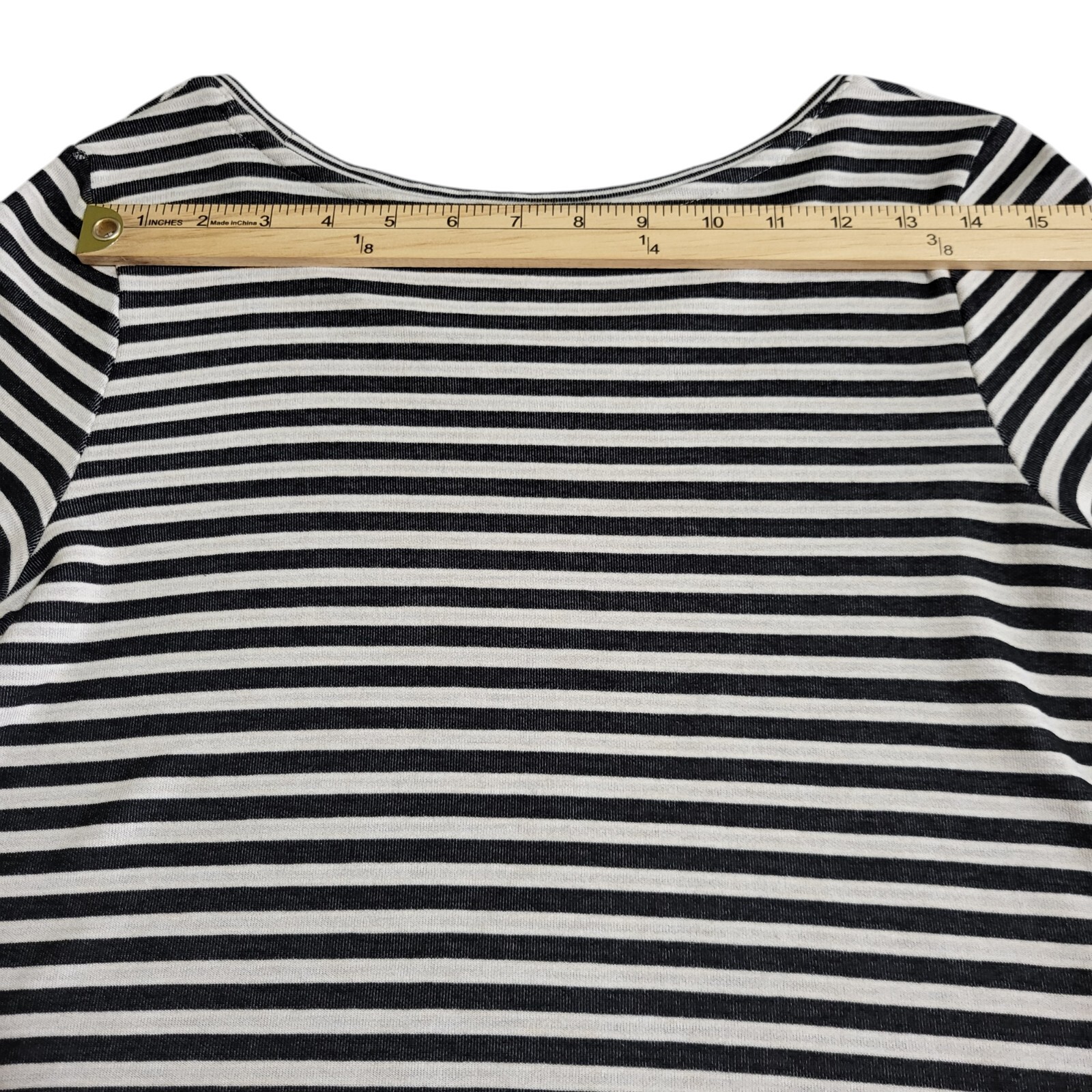 J Jill Stretch Top T-Shirt Size XS Black White Stripe Scoop Neck Roll Tab Sleeve