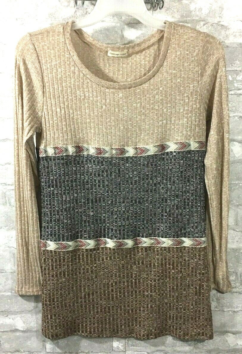 Flamingo Urban Tunic Top Southwest Pattern Brown Gray Sz Medium Long Sleeve New