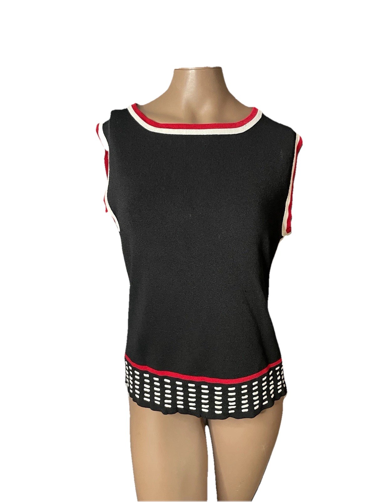 Finity Studio Sleeveless Scoop Neck Tank Top Color Block Black Red White Sz L