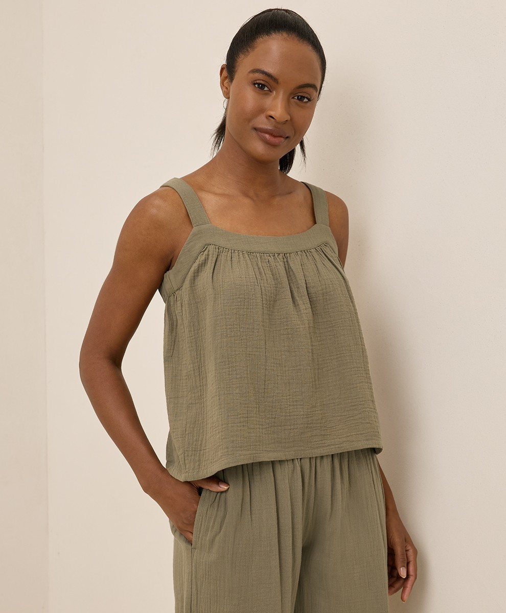Pact Women’s Coastal Double Gauze Breezy Cami 2X-Large Khaki Green Top