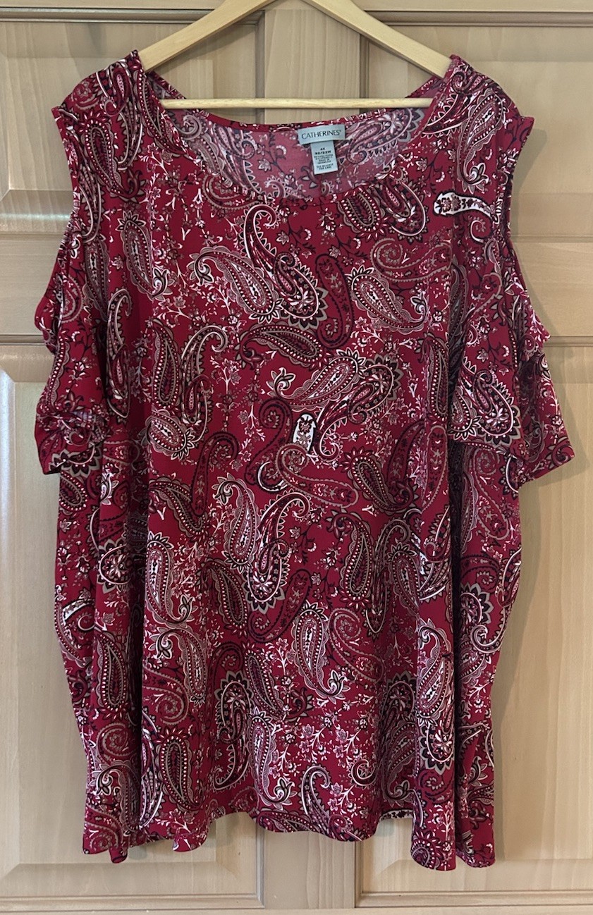 Catherine’s 4X 30/32W Red Paisley Cold Shoulder Knit Top