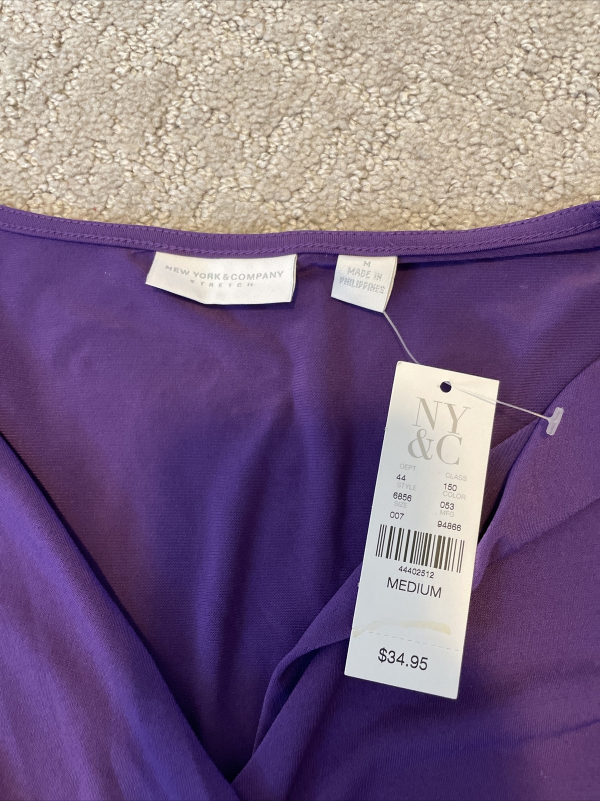 NWT New York & Company Solid Purple Blouse Top Size Medium Women’s (b51)