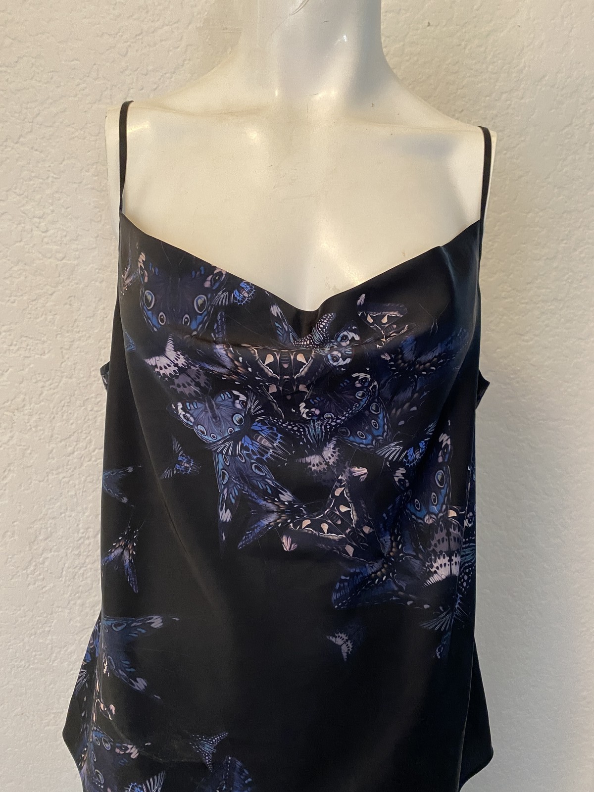 AllSaints Top Womens 10 Black Butterfly Print Hadley Diana Adjustable Strap Tank