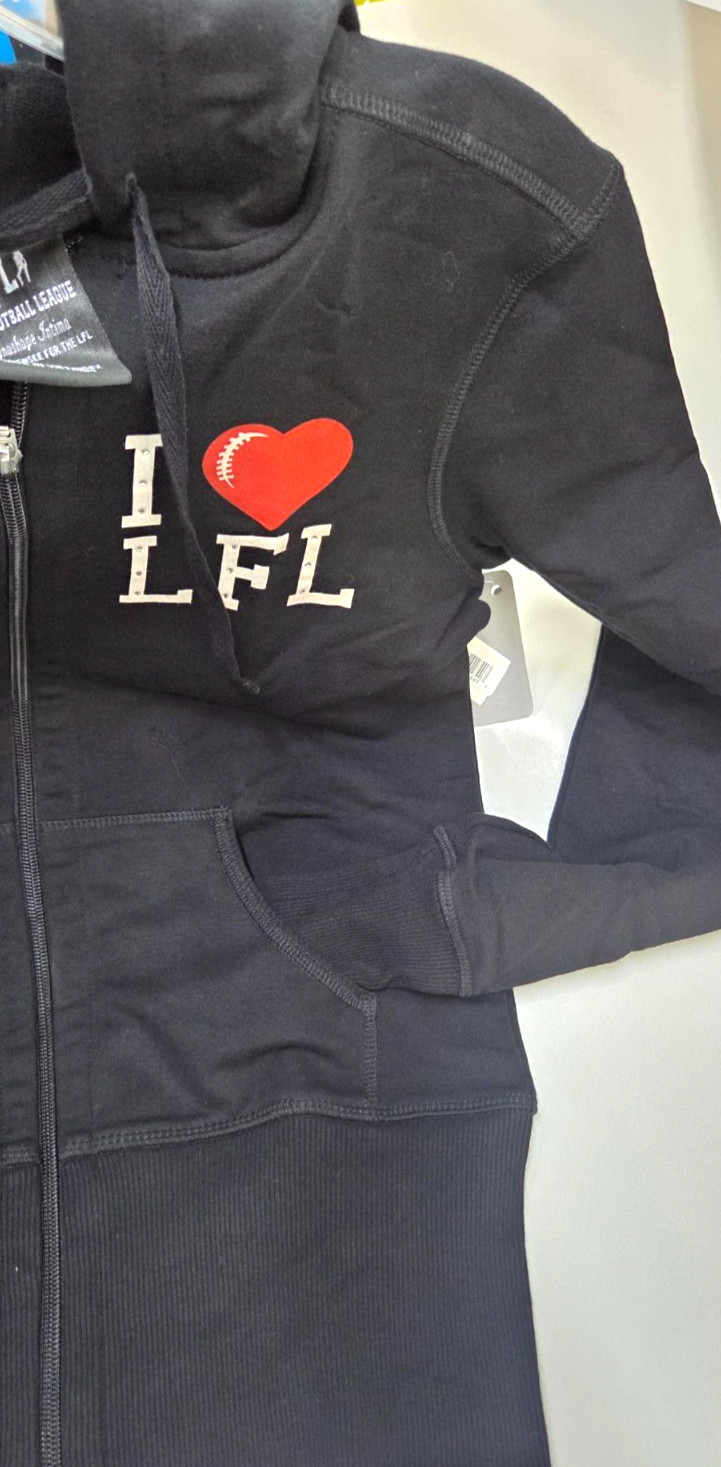 Lingerie Football League I LOVE LFL Sweatshirt Black Hoodie w pockets Medium