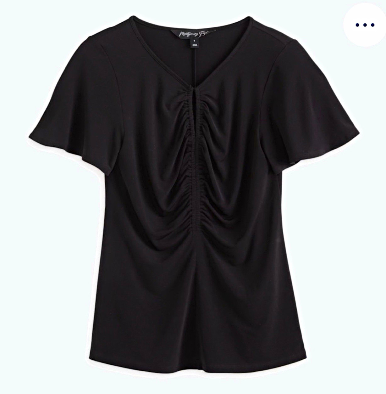 Montgomery Post Women’s XL Black Solid V-Neck Ruched Peplum Knit Top