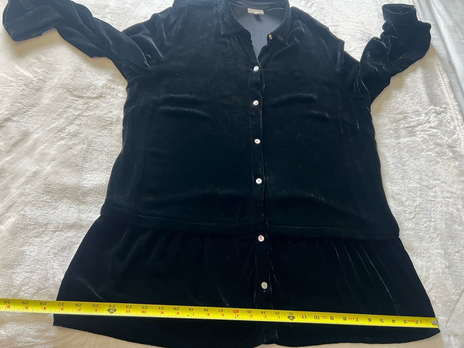 J Jill Top Womens L Tall Black Velvet Button Up Long Sleeve Tunic Silk Blend