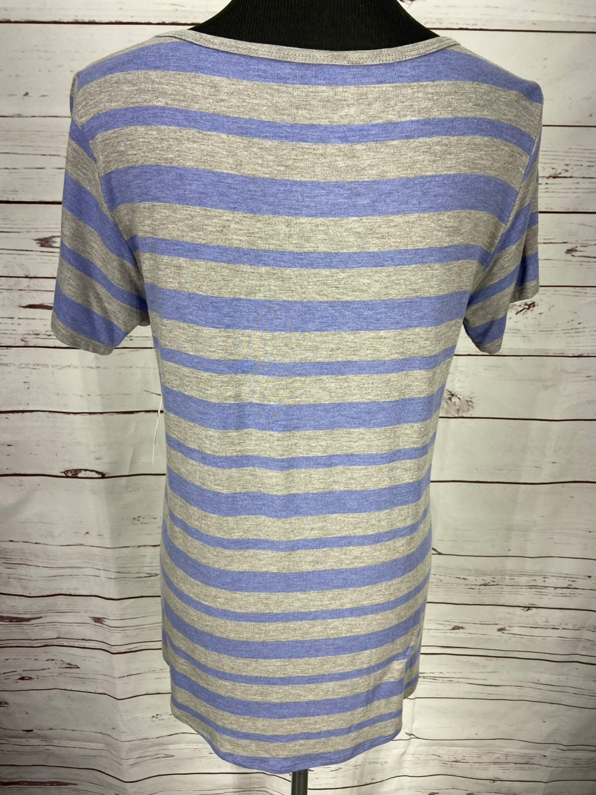 LuLaRoe Classic T-Shirt Medium Gray & Blue Stripes 95% Rayon 5% Spandex