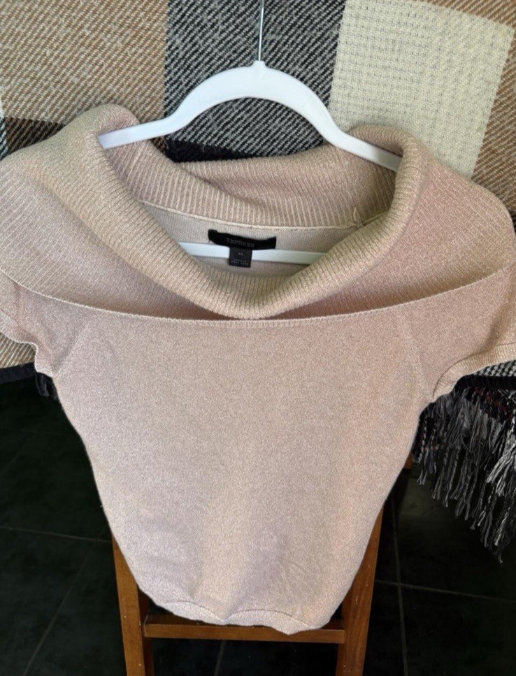 Cashmere cotton blend Metallic Cap Sleeve Cowl Neck Blouse Express medium