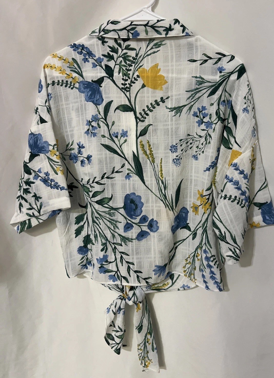 C By One Botanical Floral Tie Waist Blouse Button Front Collar Sz M New