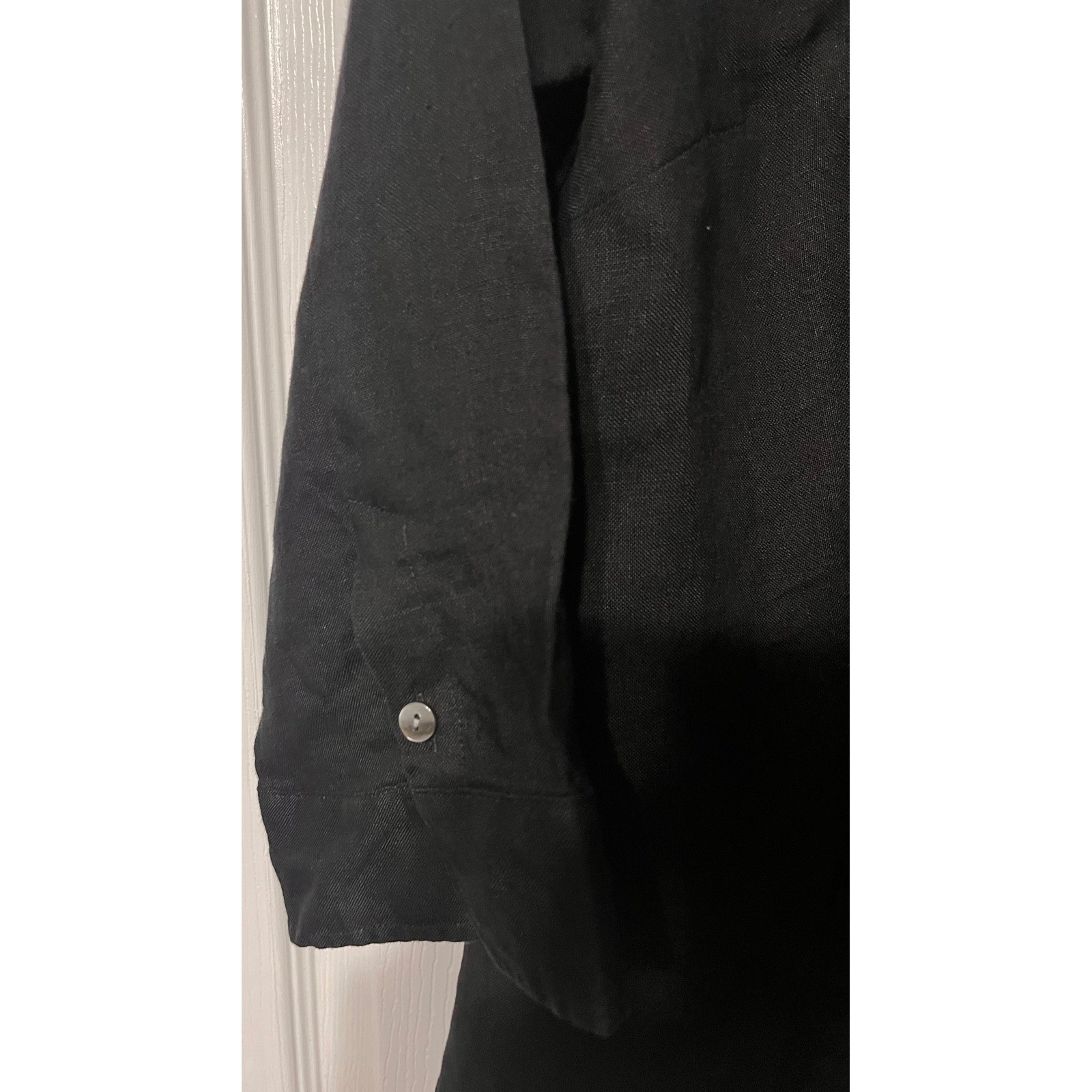 Talbots Woman Black Irish Linen Button Down Shirt 3/4 Sleeve Blouse 12W