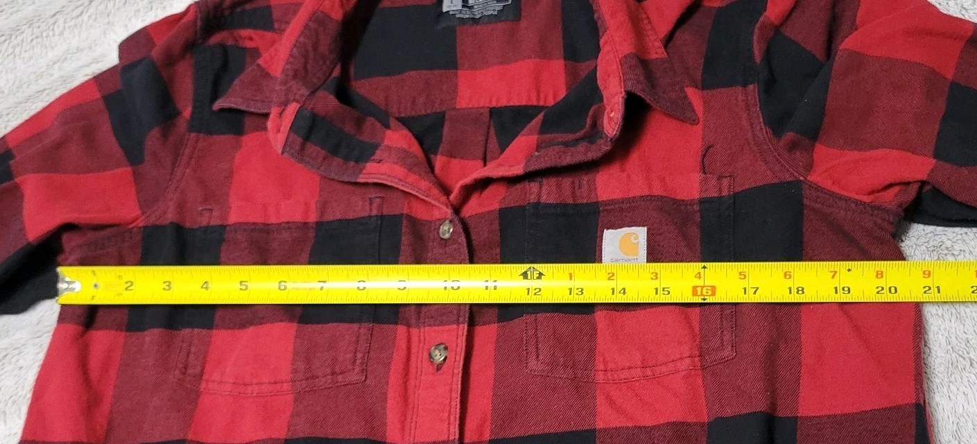Carhartt Plaid Button Up Womens Size Lg (12-14) Rugged Flex Relaxed Fit Work