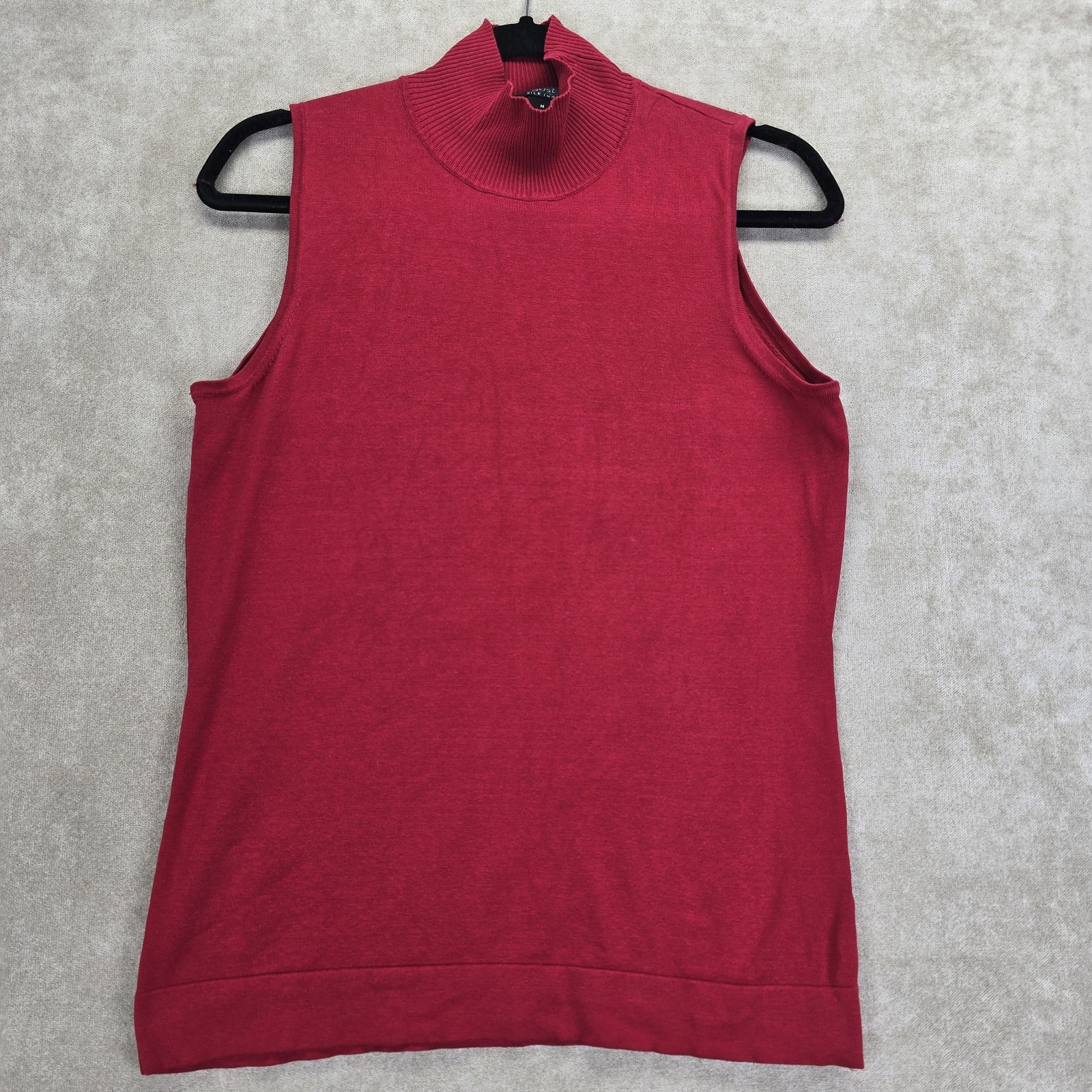 August Silk Womens Medium Red Sleeveless Mock Neck Knit Top Silk Blend