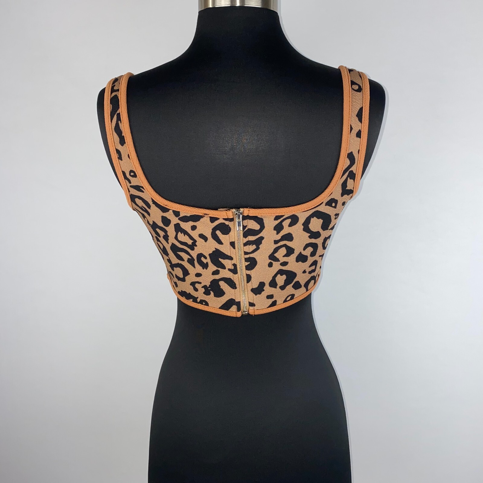 Shein Womens XS US 2 Animal Leopard Print Crop Asymmetric Hem Tank Top Zip Back