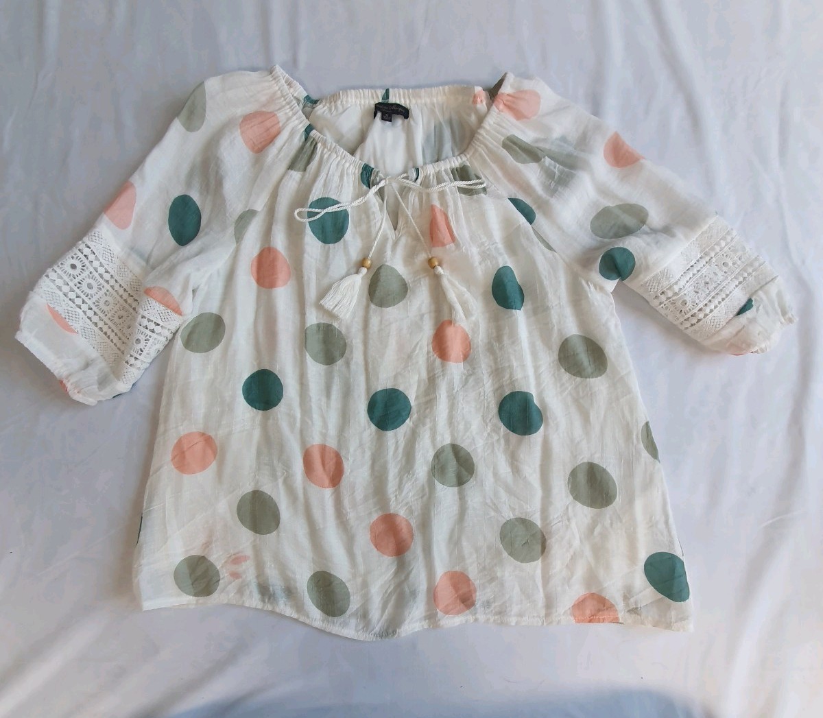 Caroline Morgan womens top polka-dot print with tie detailing at the neckline.12