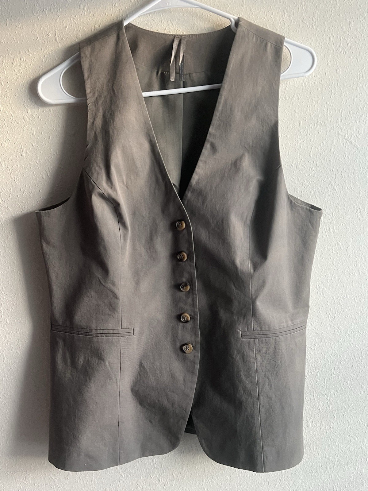 Anthropologie olive Woven Button-Up Vest Sleeveless Pockets Lined Size L