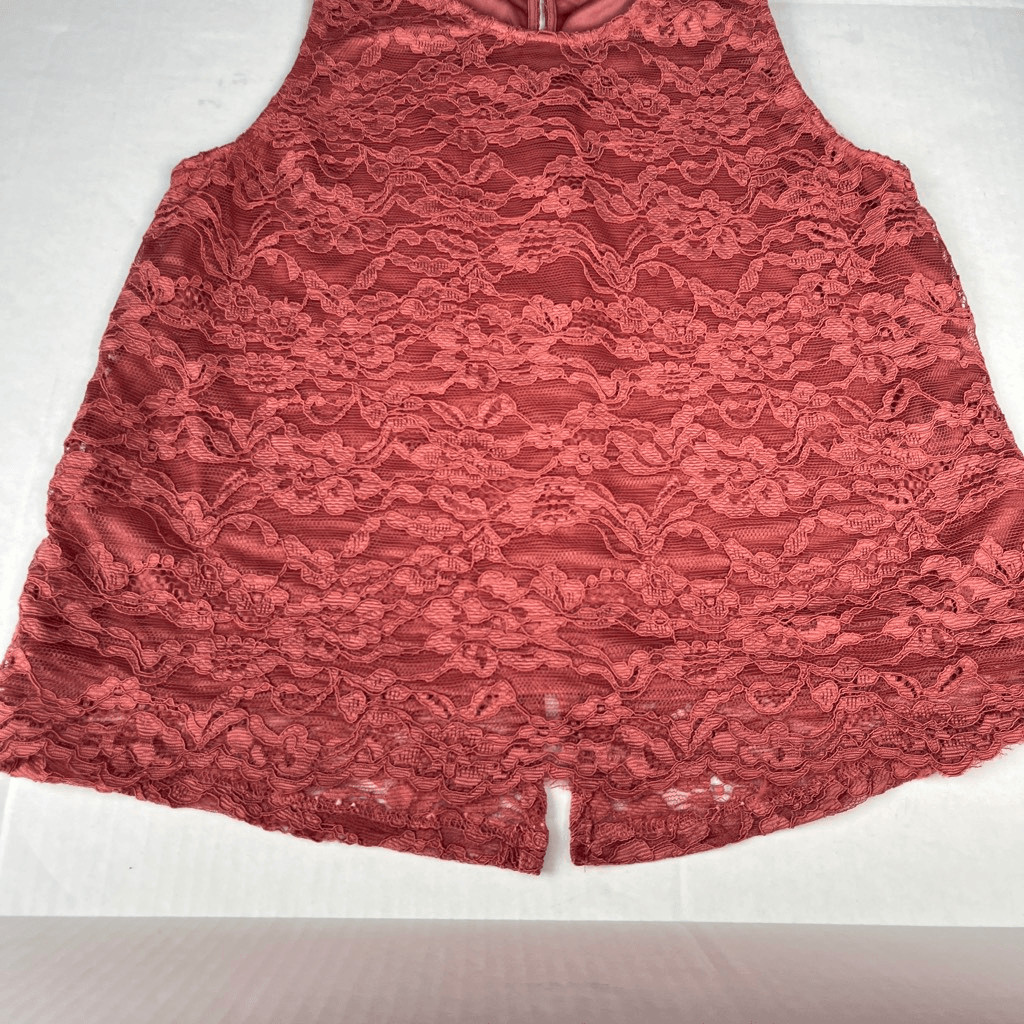 Sophie Rue Lace Overlay Blouse Sleeveless Dusty Rose Pink Feminine Shirt NWT L