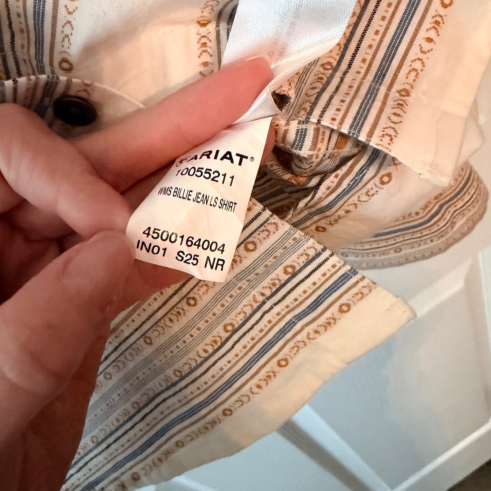 Ariat Billie Jean Western Button Down Shirt Relaxed Fit Cream Mustard Blue XL