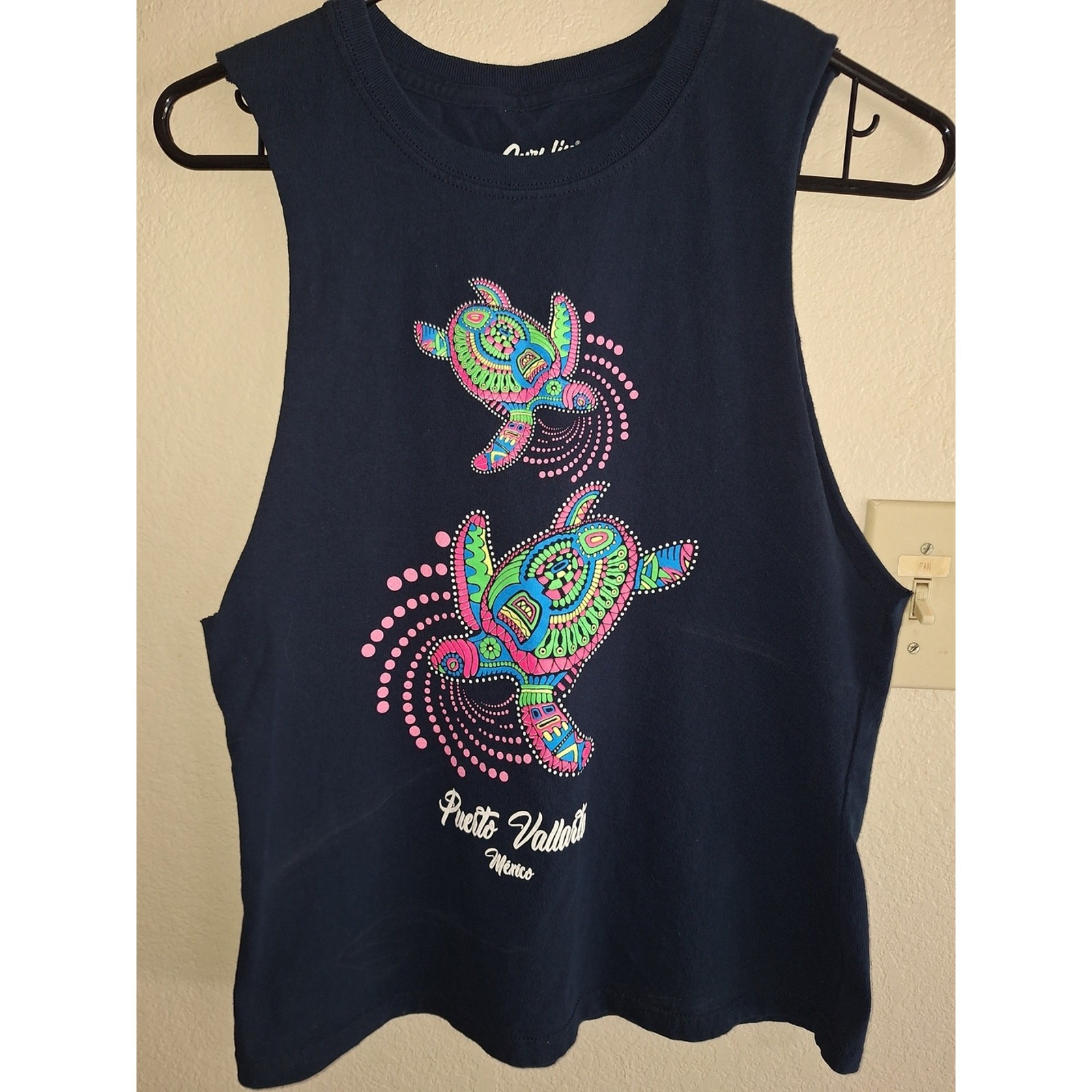 Surf Life SzL Navy Sleeveless Tank with Colorful Turtle Graphic
