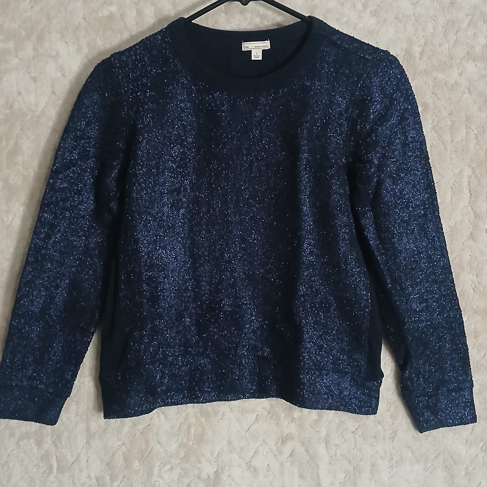 AP Designed & Crafted Glitter Top Navy S 100% Cotton Early 2010s Shimmer Style