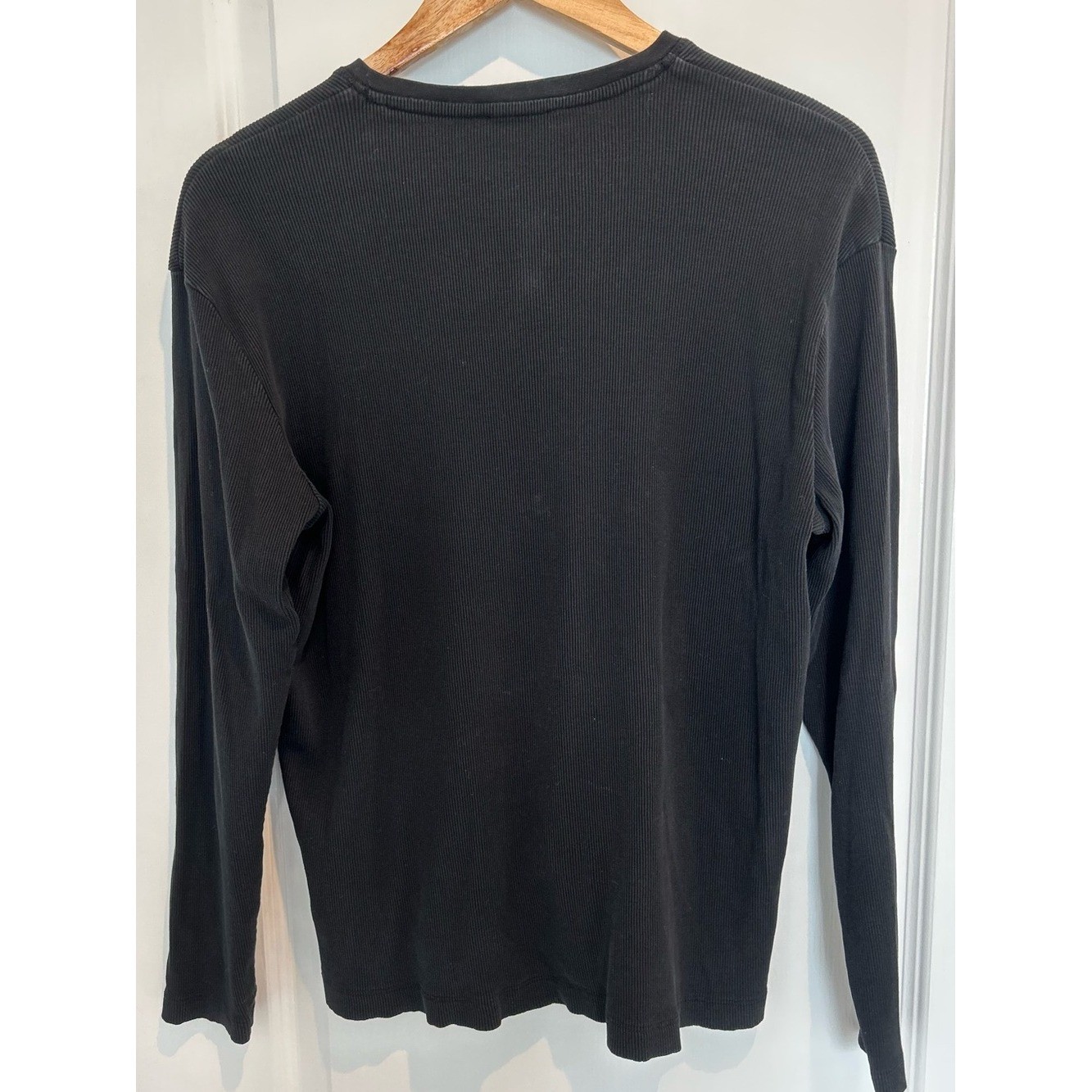 Zara Black Ribbed Snap Henley Long Sleeve Top Women’s Medium Basic 100% Cotton