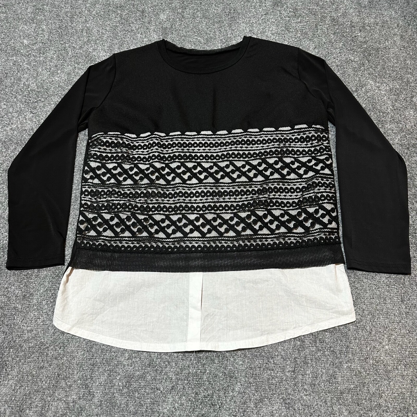 Shirt Womens Small Black Cotton Blend Long Sleeve Made Korea
